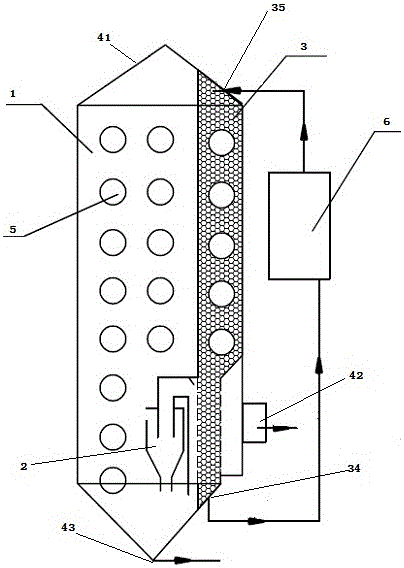 Pulverized coal pyrolysis dust collection system with built-in cyclone dust collector and built-in circulation type particle bed