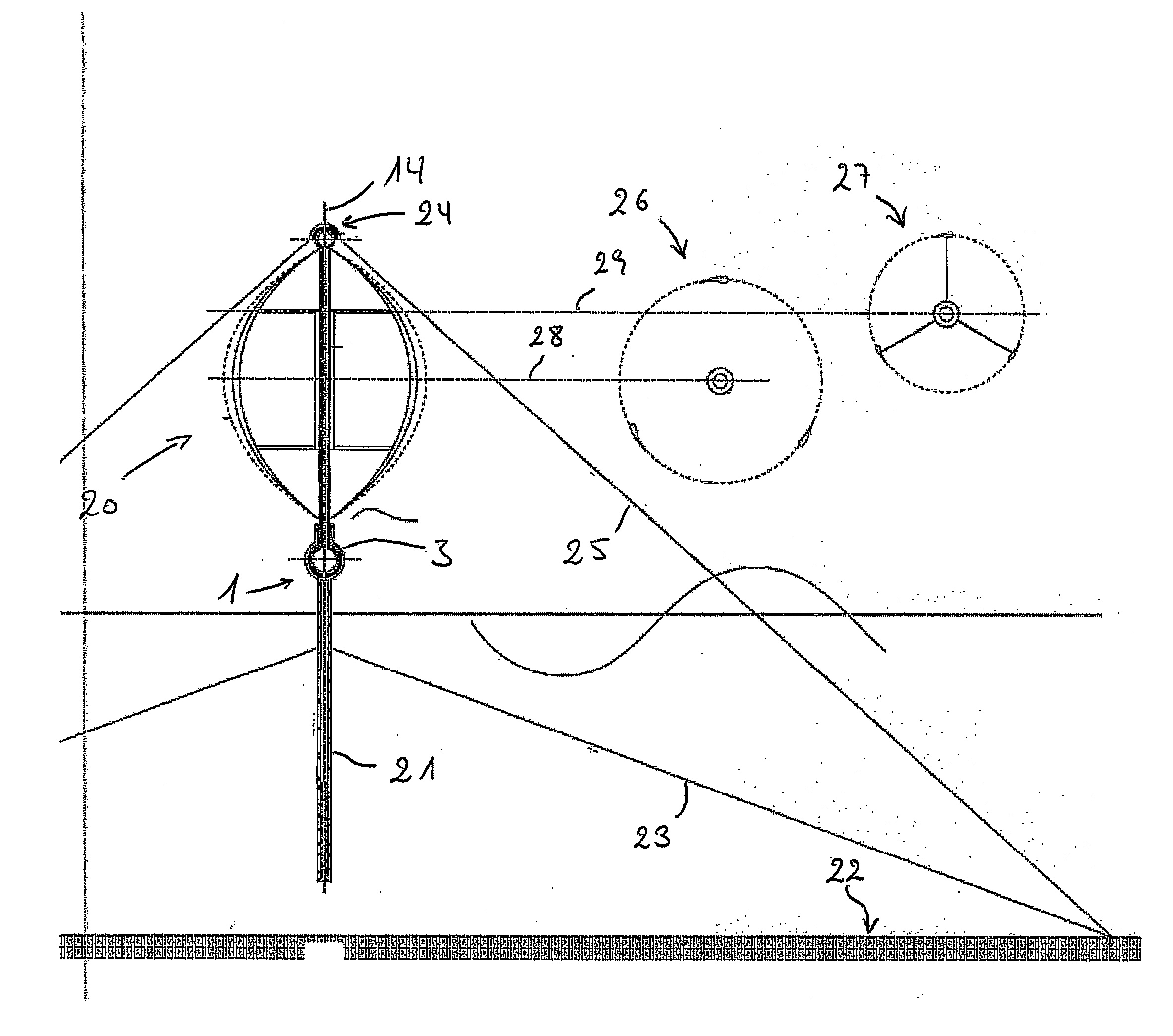 Rotation magnetic bearing with permanent magnets, preferably for a wind turbine