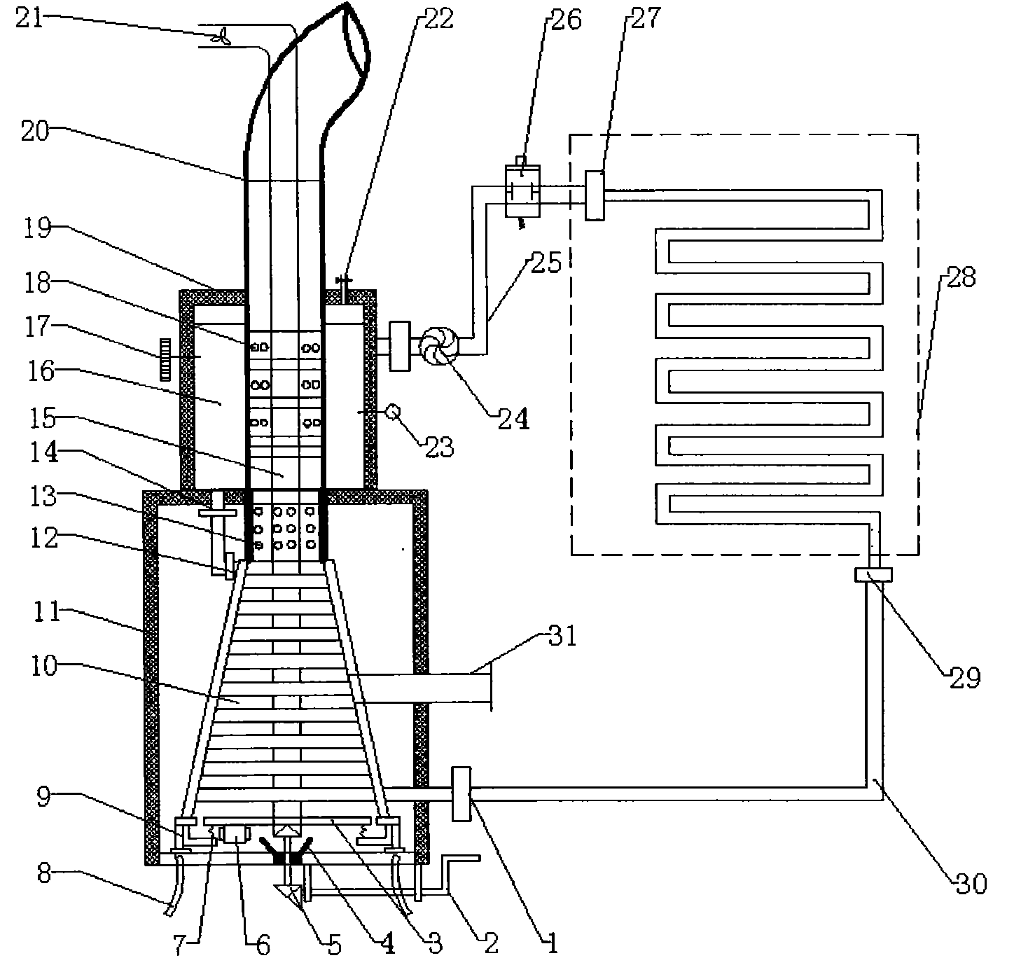 Biomass semi-gasification heating system