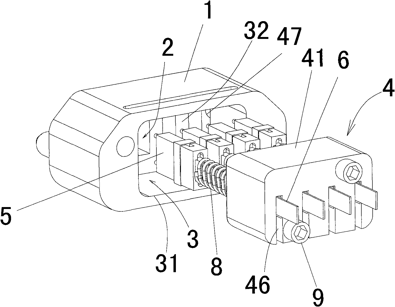 Optical fiber connector integrated with a plurality of rectangular multi-core optical fiber contact pins and integrated connector