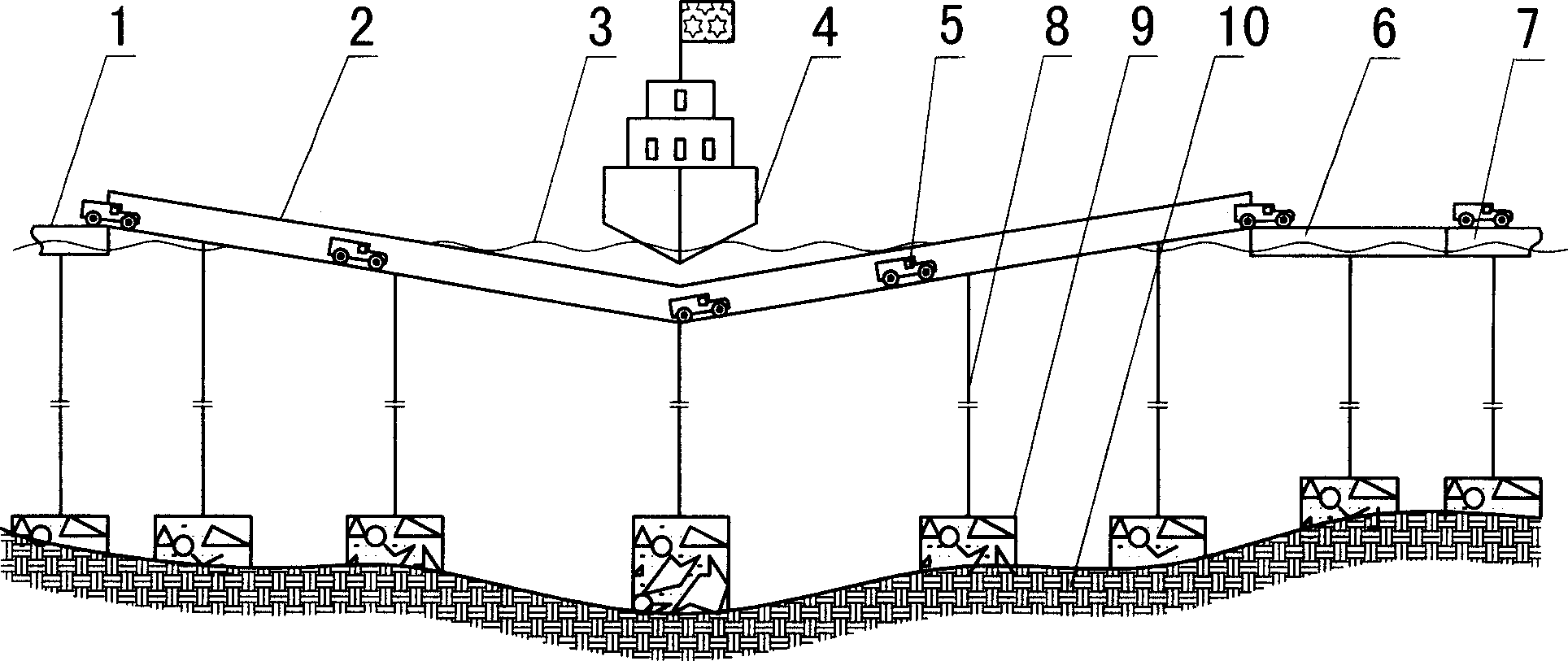 Easy navigation type over-sea floating bridge