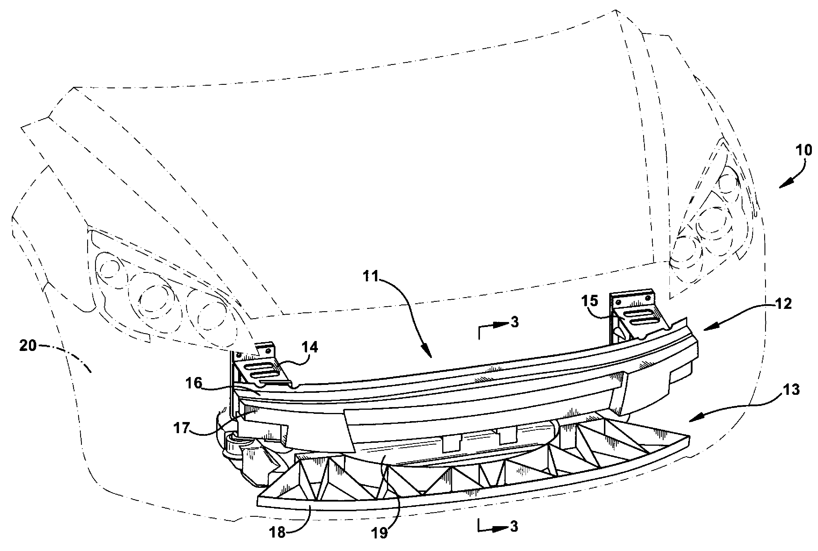 Tray energy absorber and bumper system