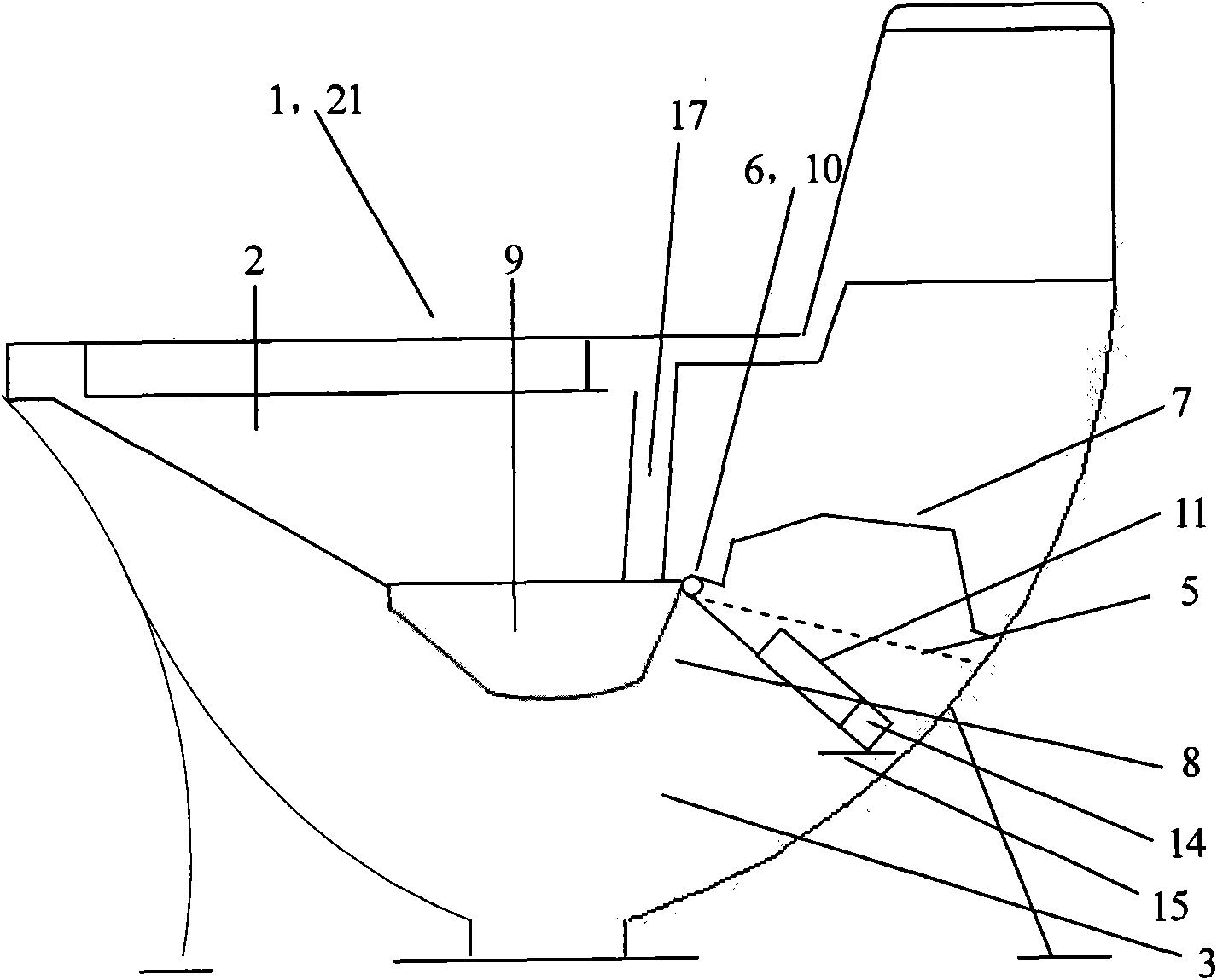 Flushing device of straight-through toilet