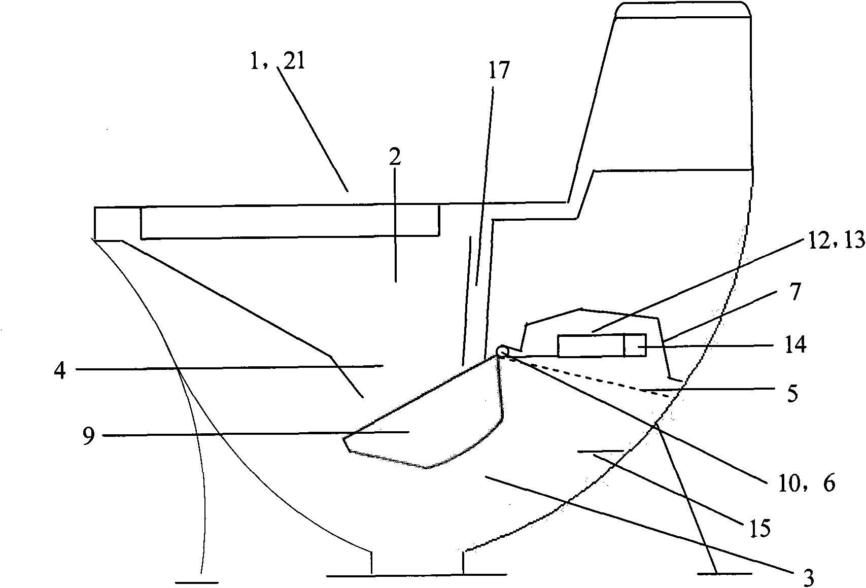 Flushing device of straight-through toilet