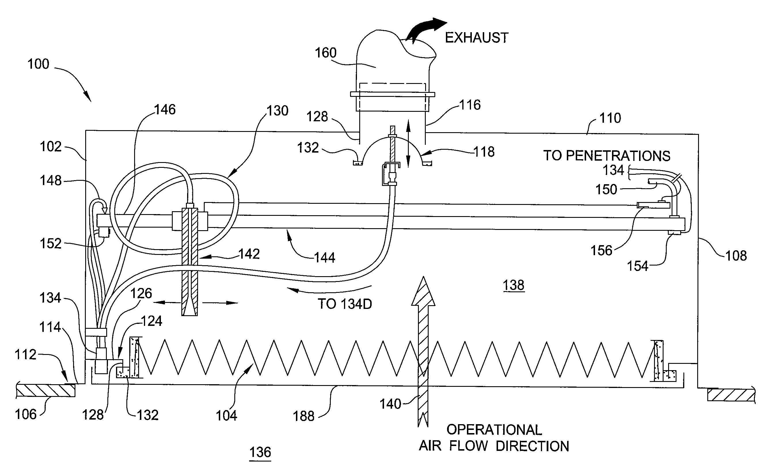 Exhaust filter module with mechanically positionable scan probe