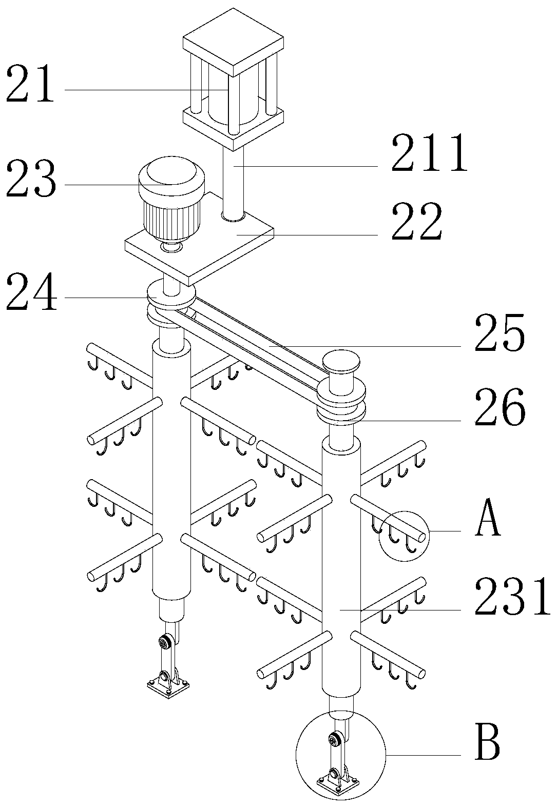 Multi-angle turnover structure of roast duck baking chamber