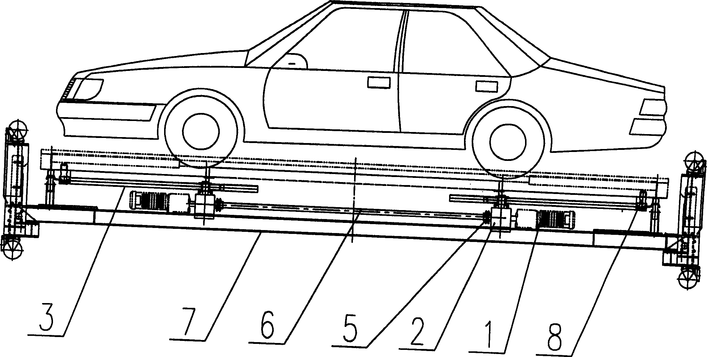 Parking or taking handling-over apparatus by double crank mechanical hand for vertically lifting parking equipment