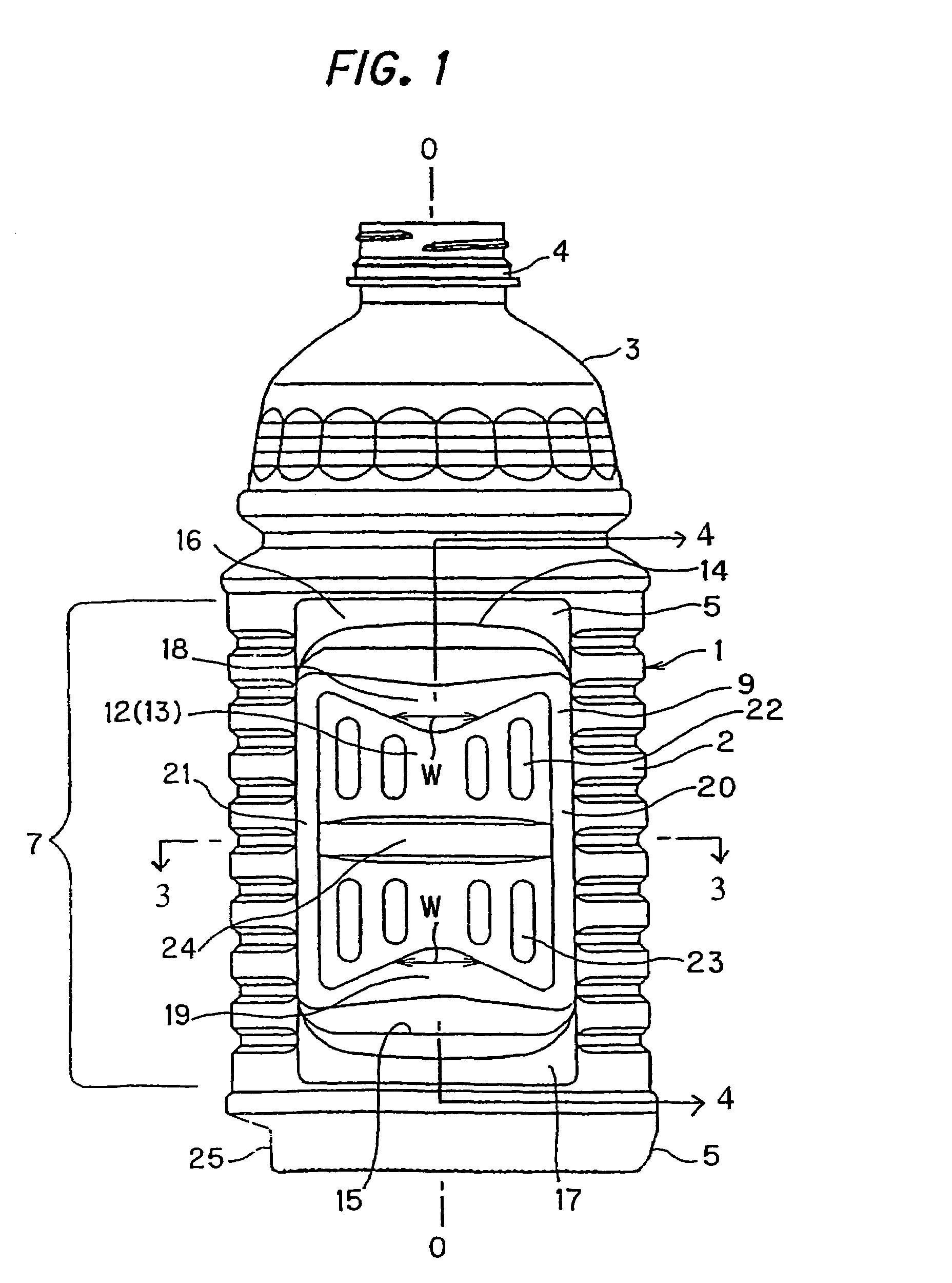 Synthetic resin container having a body with concaved portion for gripping and absorbing distortion of the body