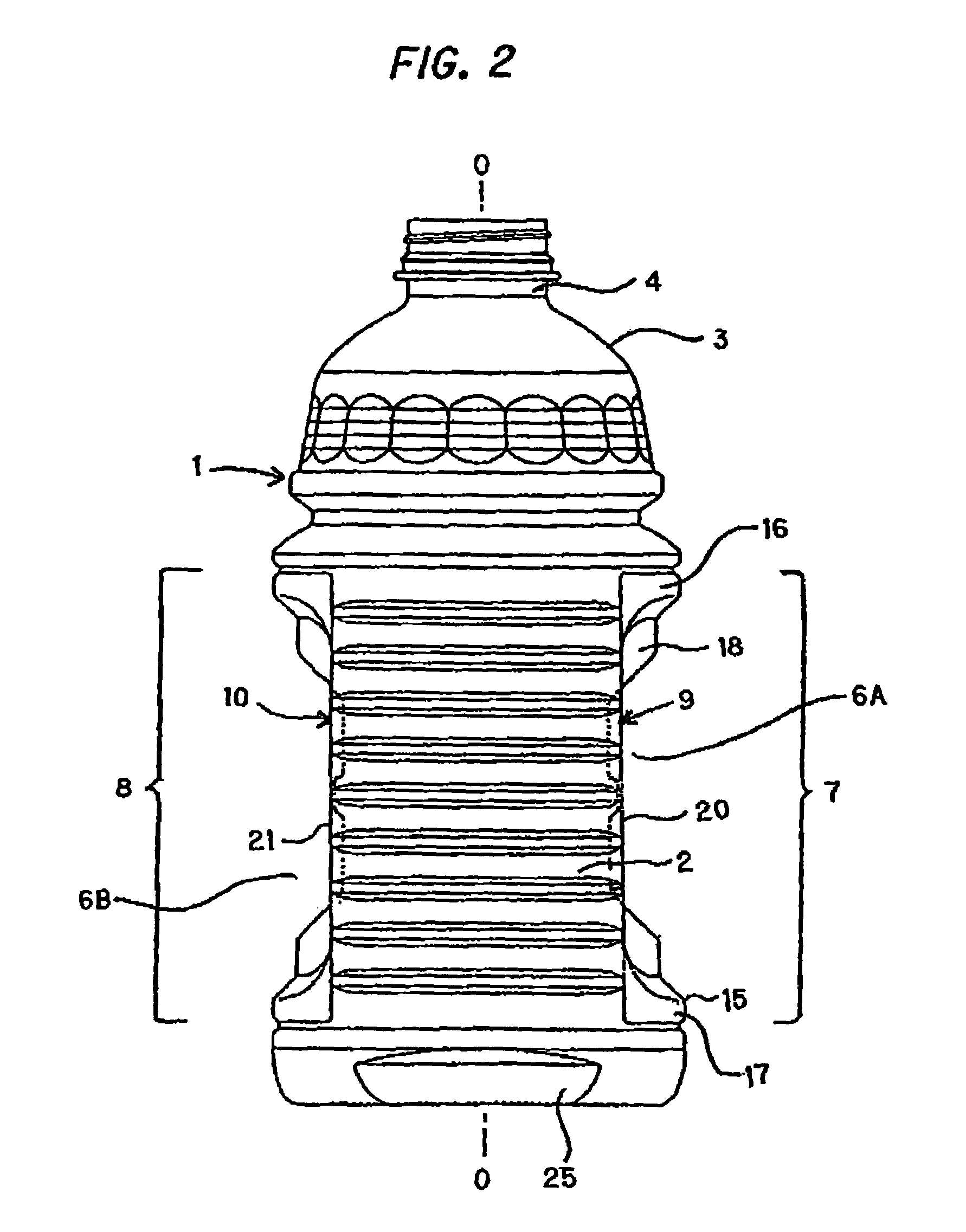 Synthetic resin container having a body with concaved portion for gripping and absorbing distortion of the body