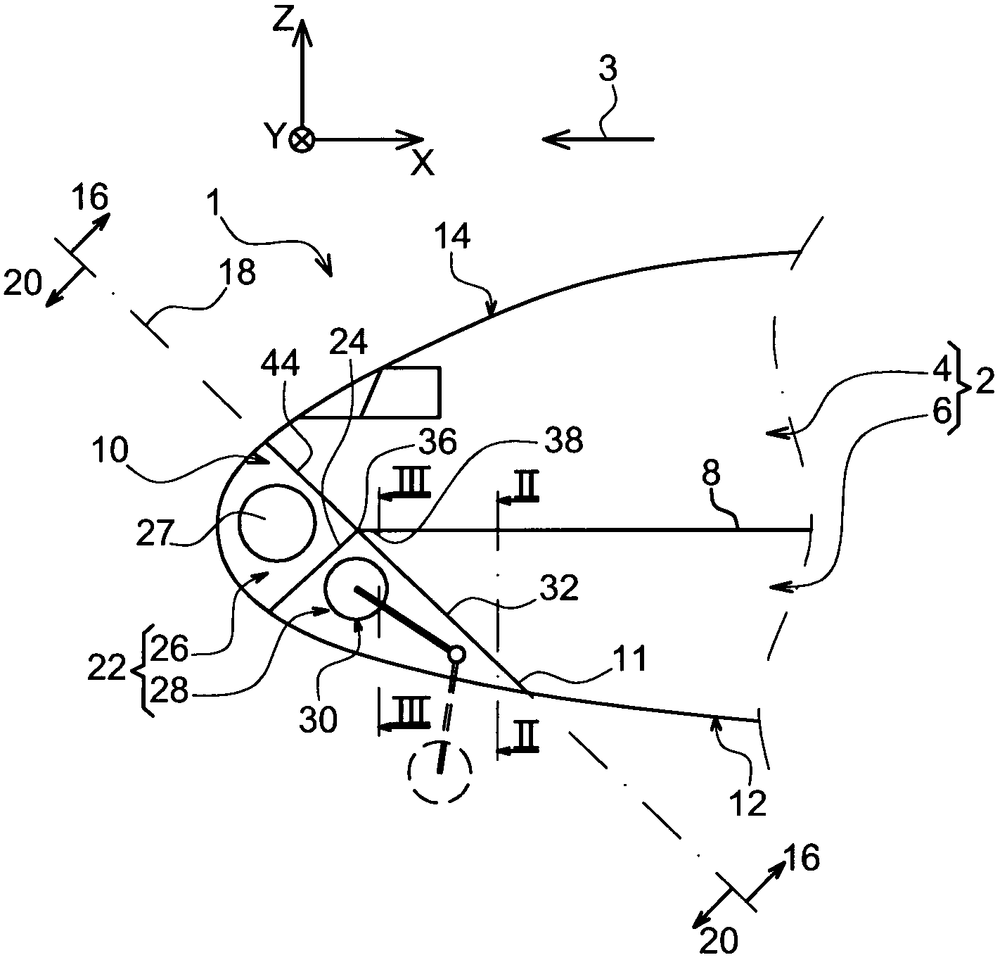 Front aircraft part comprising a flat partition between a pressurised zone and a non-pressurised zone housing landing gear