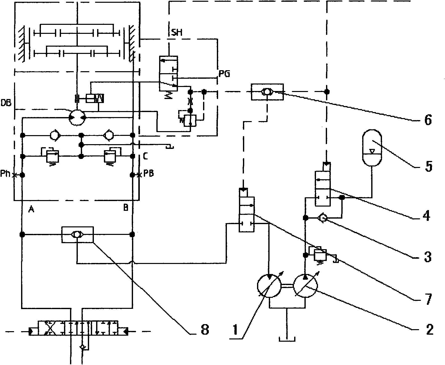 Hydraulic hybrid power system of excavator