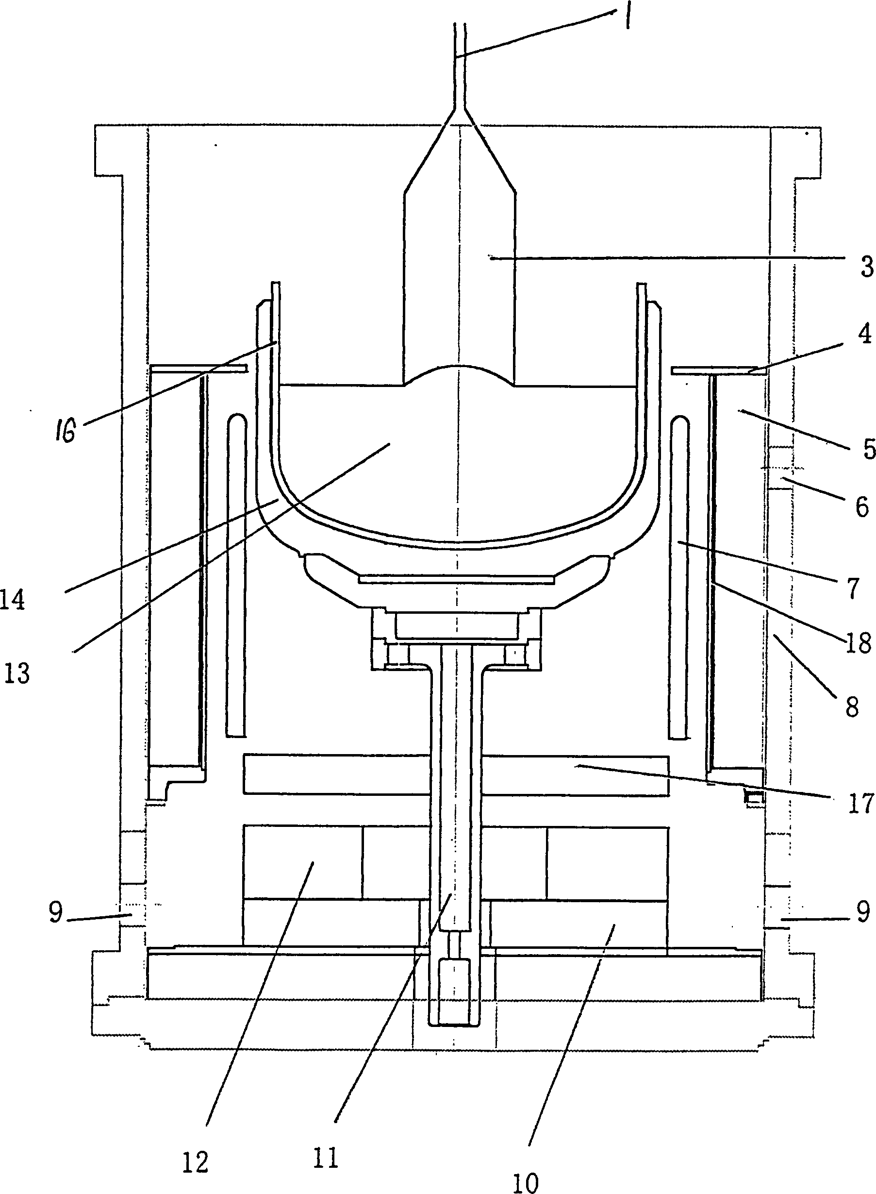 Bottom heater for pulling monocrystal