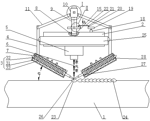 Induction heating fuse wire and laser compound based additive manufacturing device and method