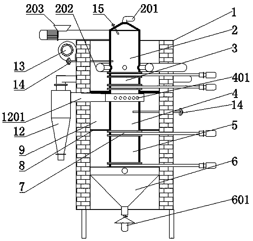 Oxygen-free sectional type pyrolysis furnace for household garbage