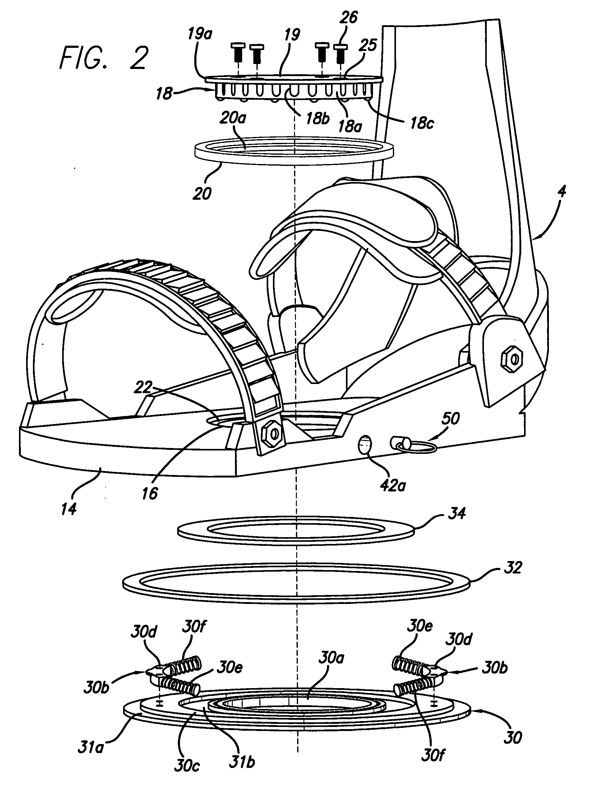 Freely rotatable binding for board sports with internal resilience and safety lock