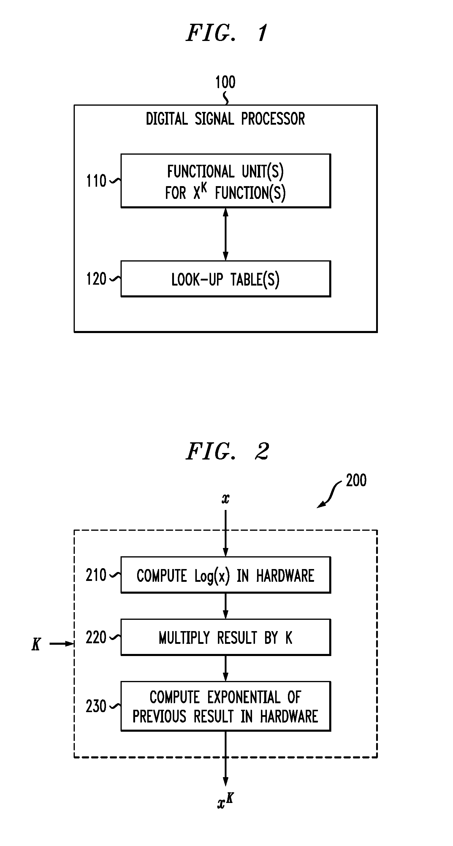 Digital signal processor having instruction set with an x<sup>K </sup>function using reduced look-up table