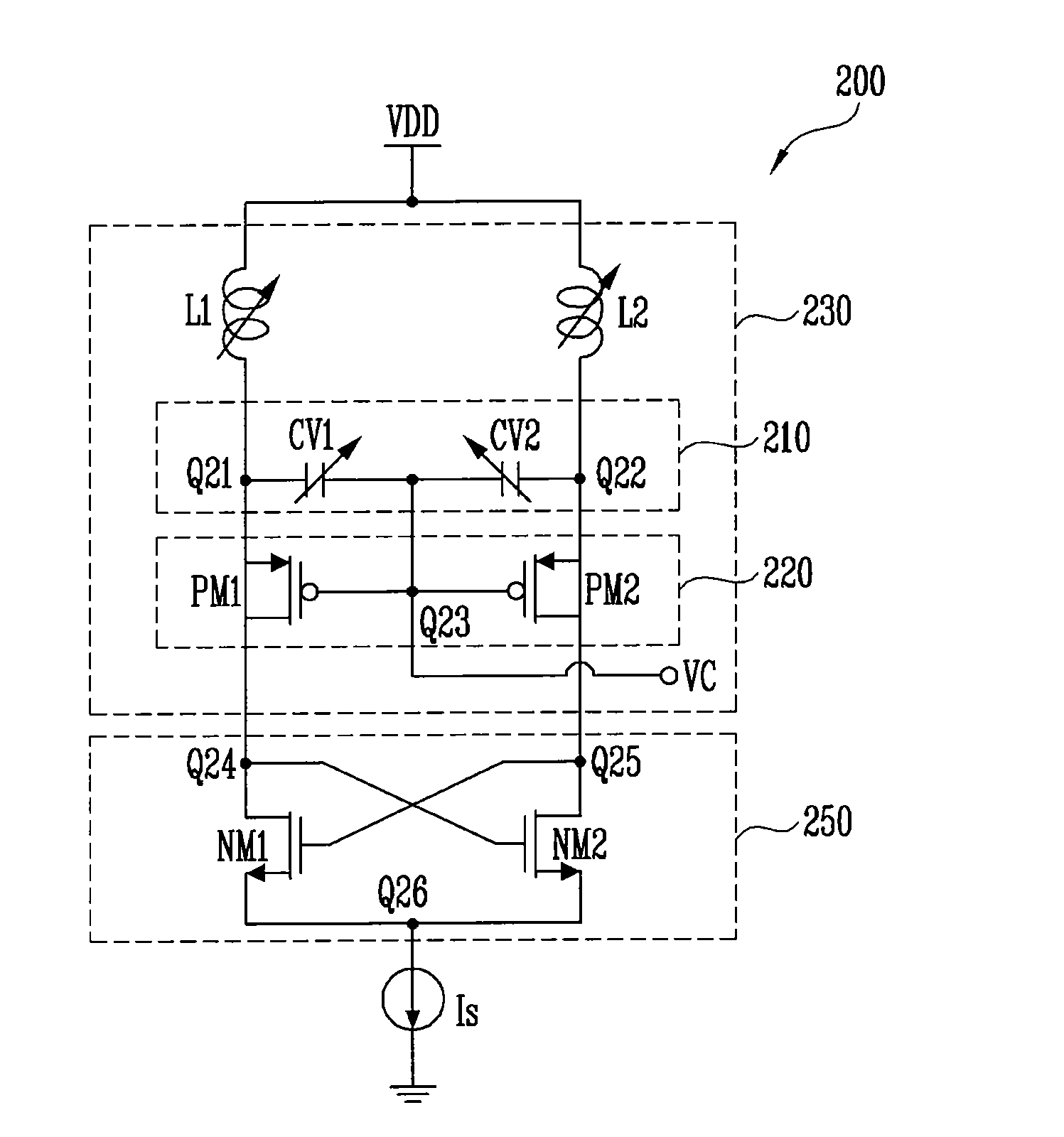 Voltage-controlled oscillator with wide oscillation frequency range and linear characteristics