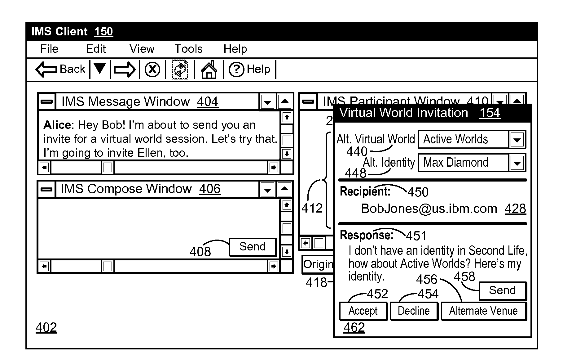 Method to invite users to a virtual world using instant messaging