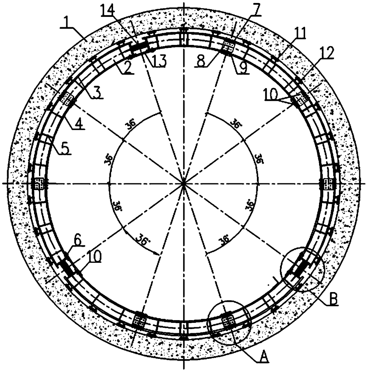 Pre-added axial force based circular support system in shield tunnel and construction method of system