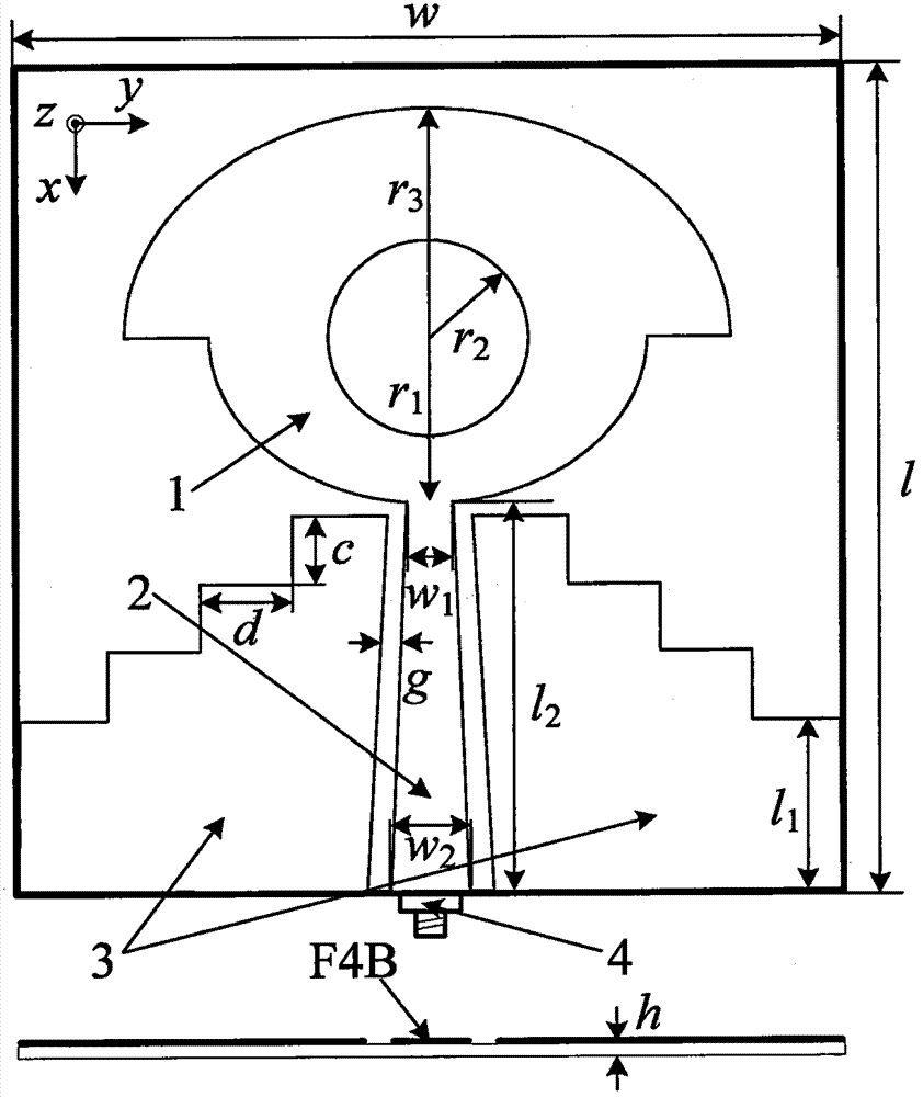 Dual ellipse combined monopole antenna fed by tapered coplanar waveguide