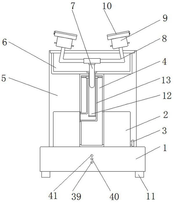 An eye flushing device for ophthalmic treatment that is convenient for cleaning and disinfection