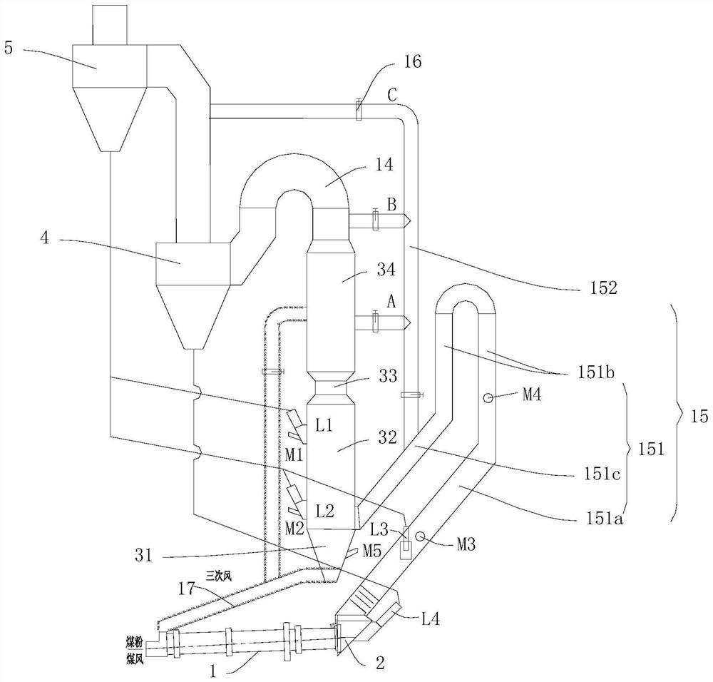 System and method for combining self-denitration of cement kiln flue gas decomposing furnace with SNCR denitration