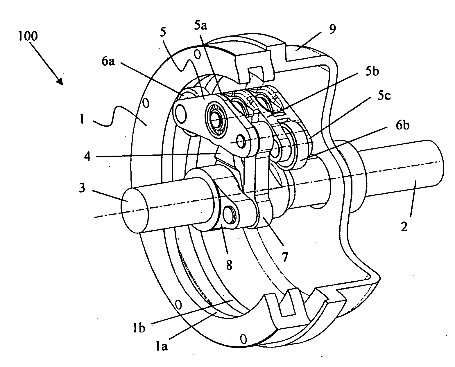 Device for modulating a first rotational motion of an input shaft to a second, different from the first, rotational motion of an output shaft in textile machines