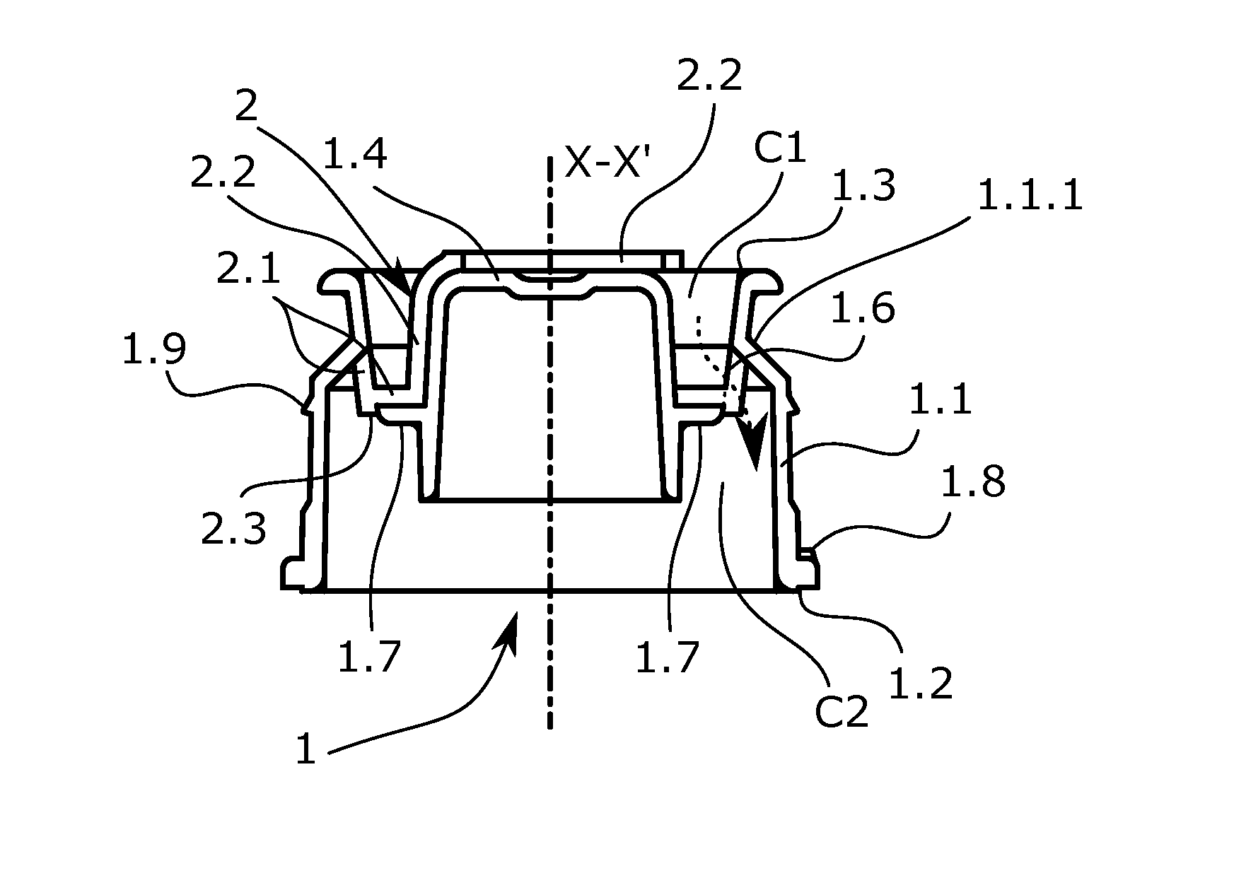 Structrual element for a bottle closure with means for showing its first use in nominal conditions