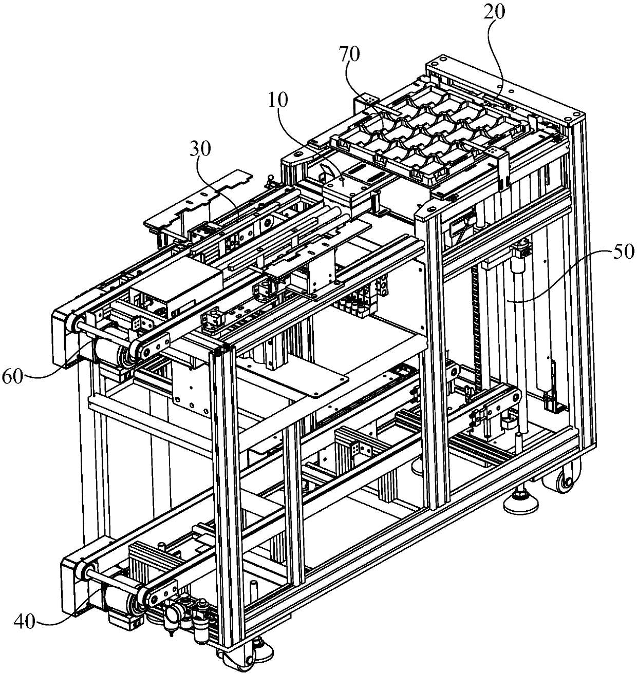 Supporting and moving device and conveying device comprising same