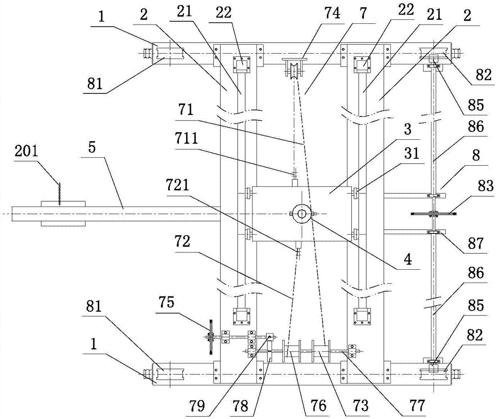 Dolly steel rope driven crane with C-slot cantilever beam and balance weight