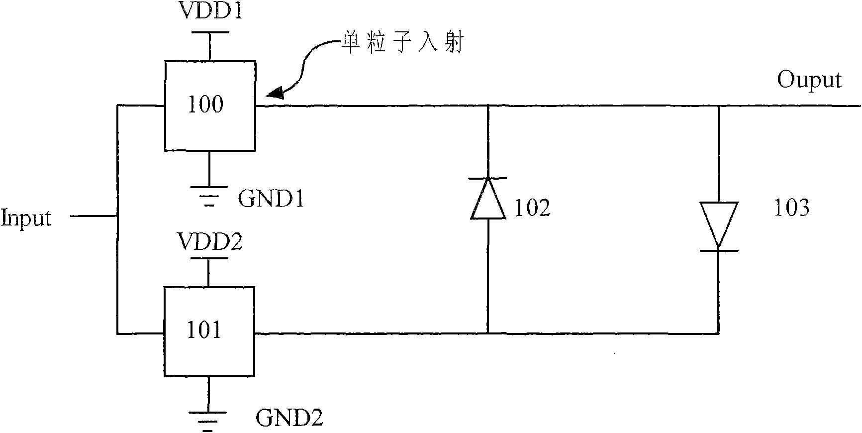 Anti-single-particle irradiation reinforcement circuit of CMOS integrated circuit