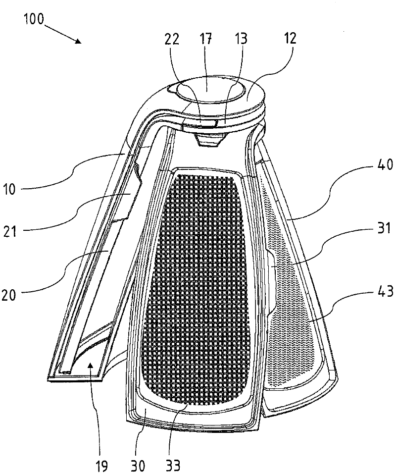 Fan-shaped grater for foodstuffs