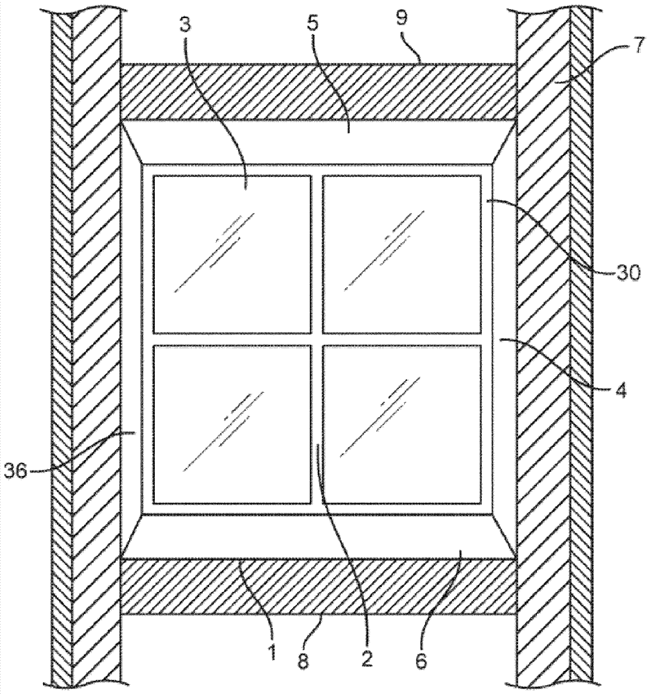 Window frame and architrave assembly