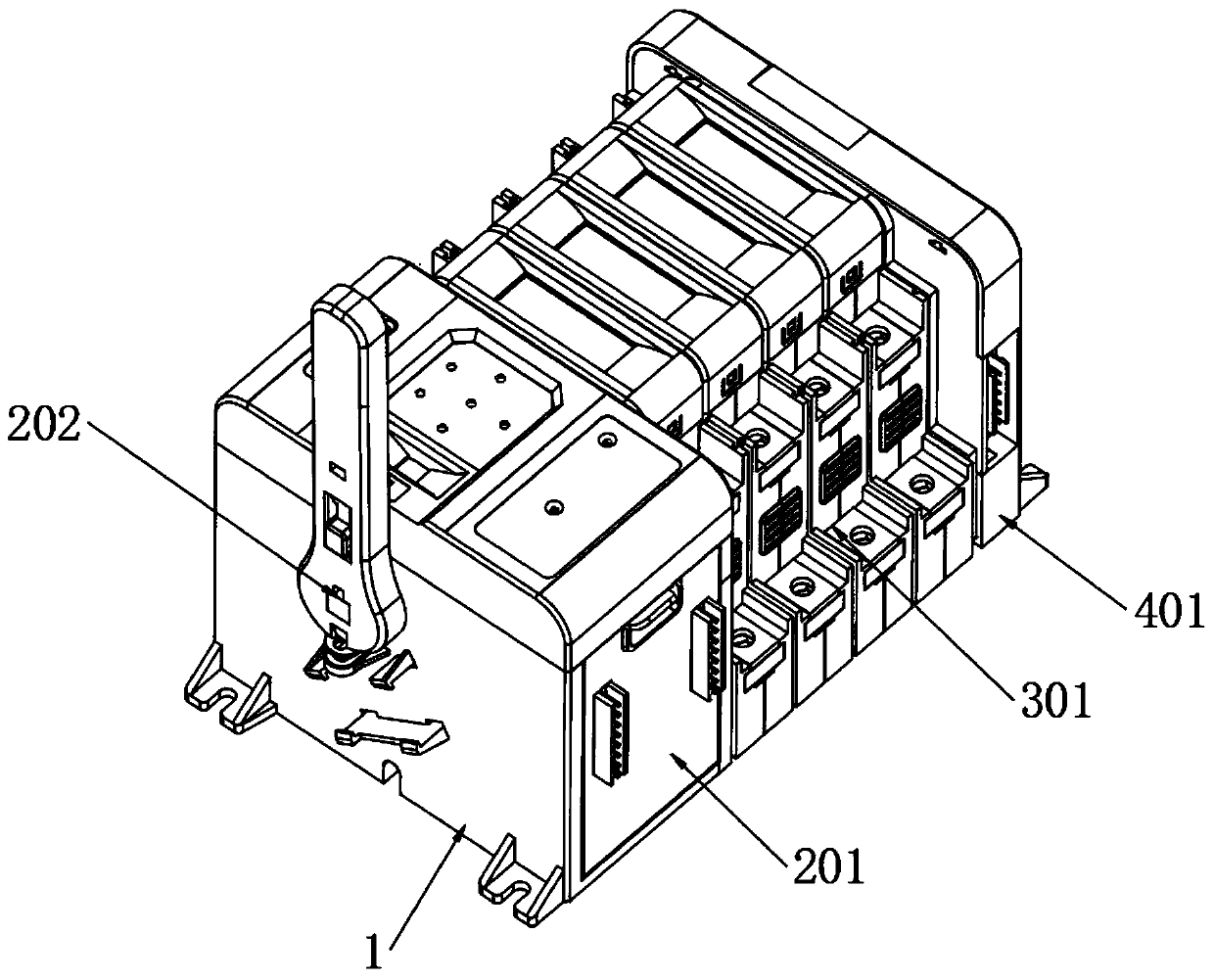 A dual power supply automatic transfer switching appliance