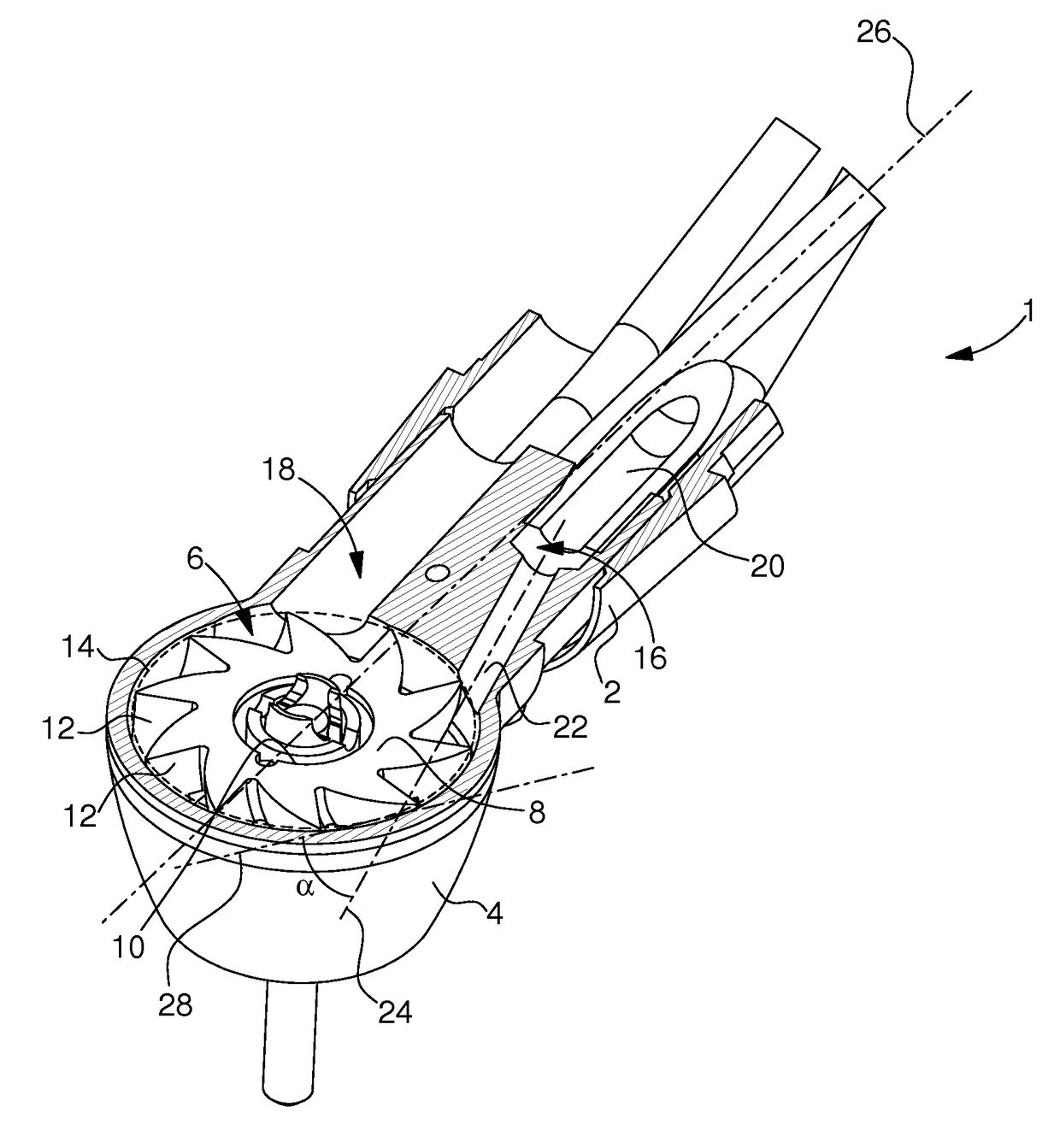 Dental or surgical compressed air handpiece and turbine for such a handpiece
