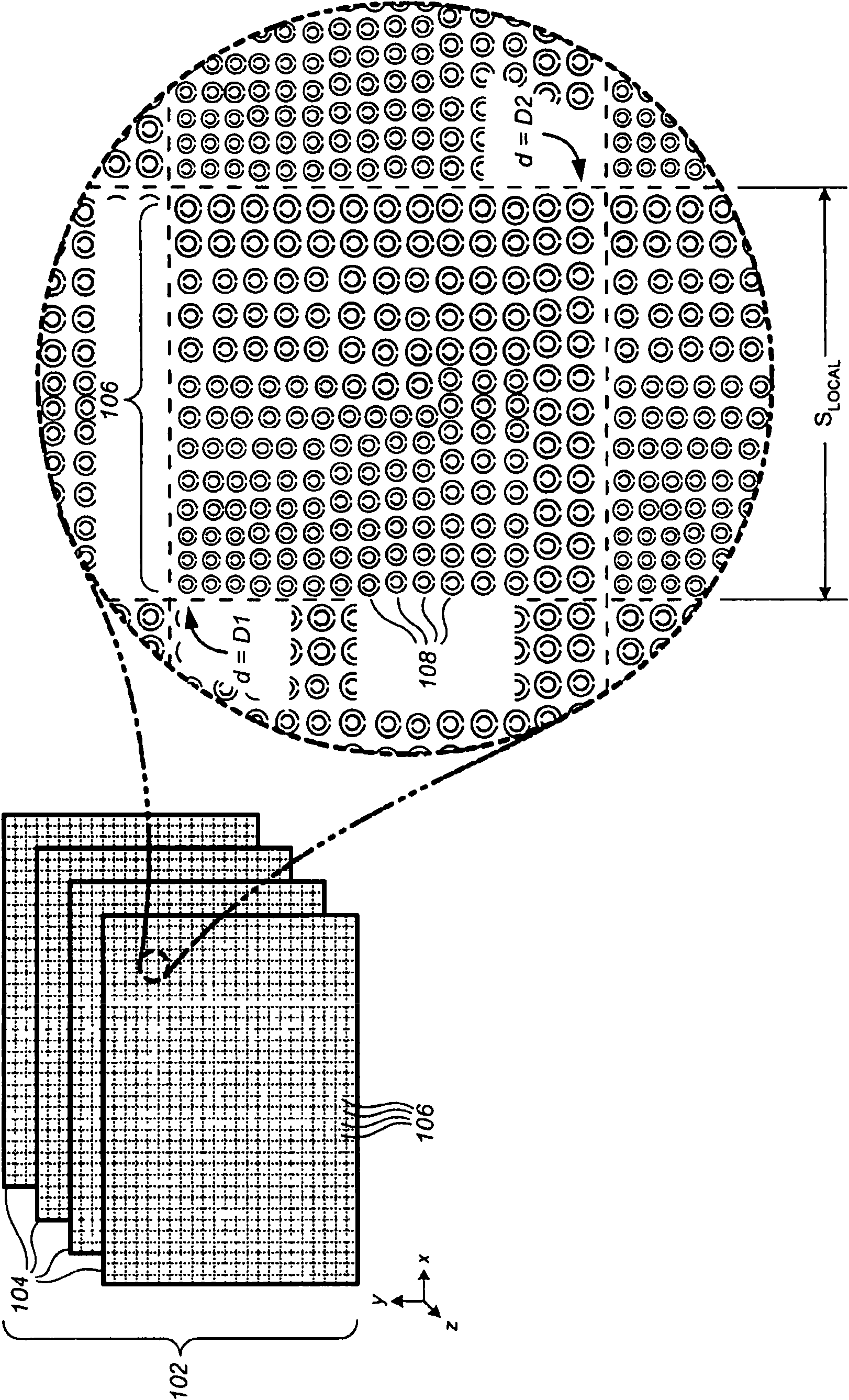 Composite material with chirped resonant cells