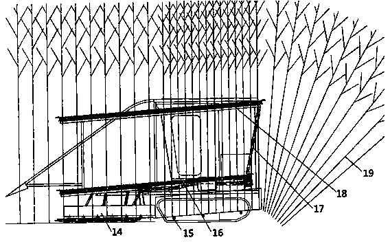 Harvester header device with multiple obliquely-arranged disc-shaped cutters and harvesting method