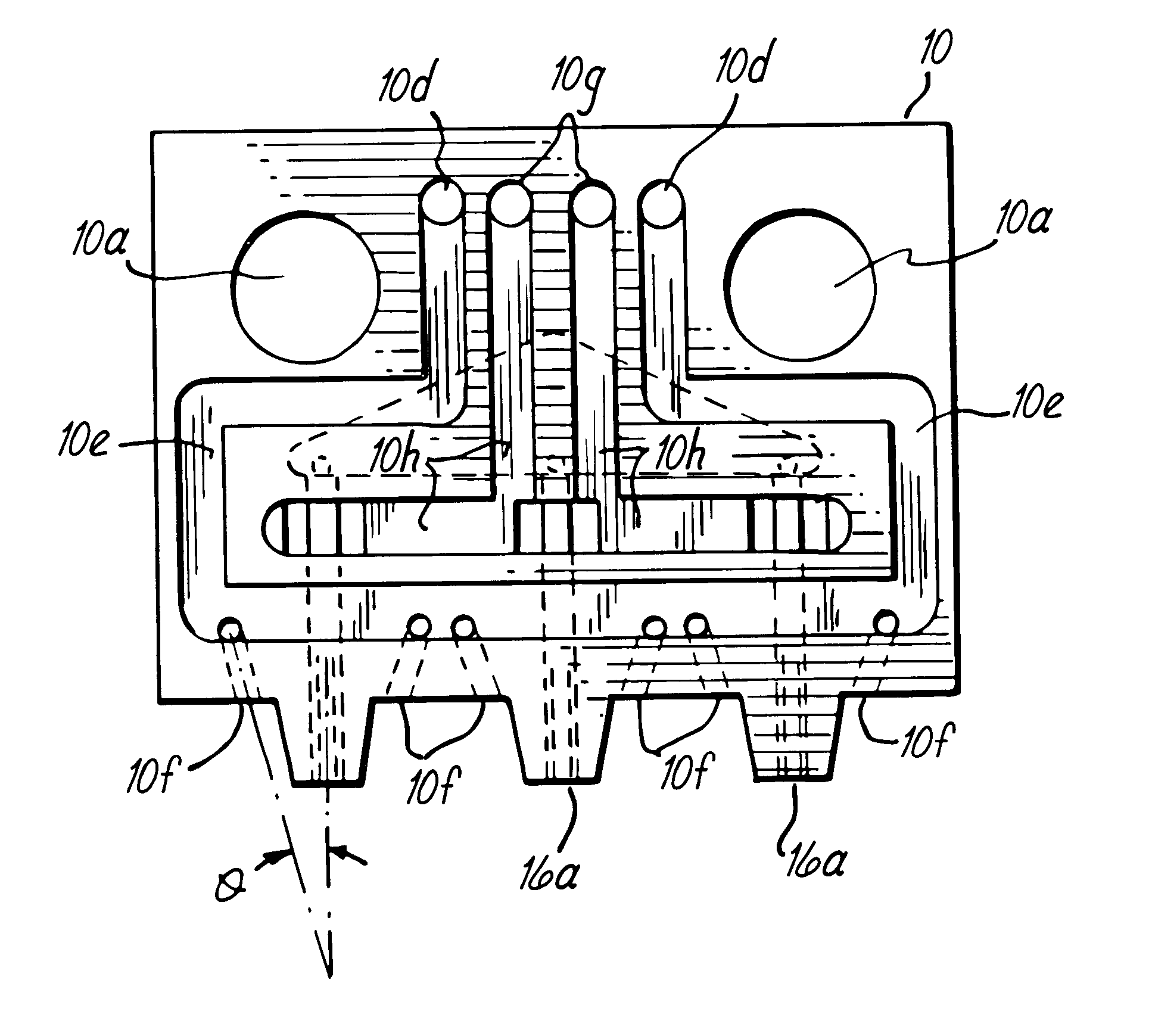 Device and method for applying adhesive filaments to materials such as strands or flat substrates