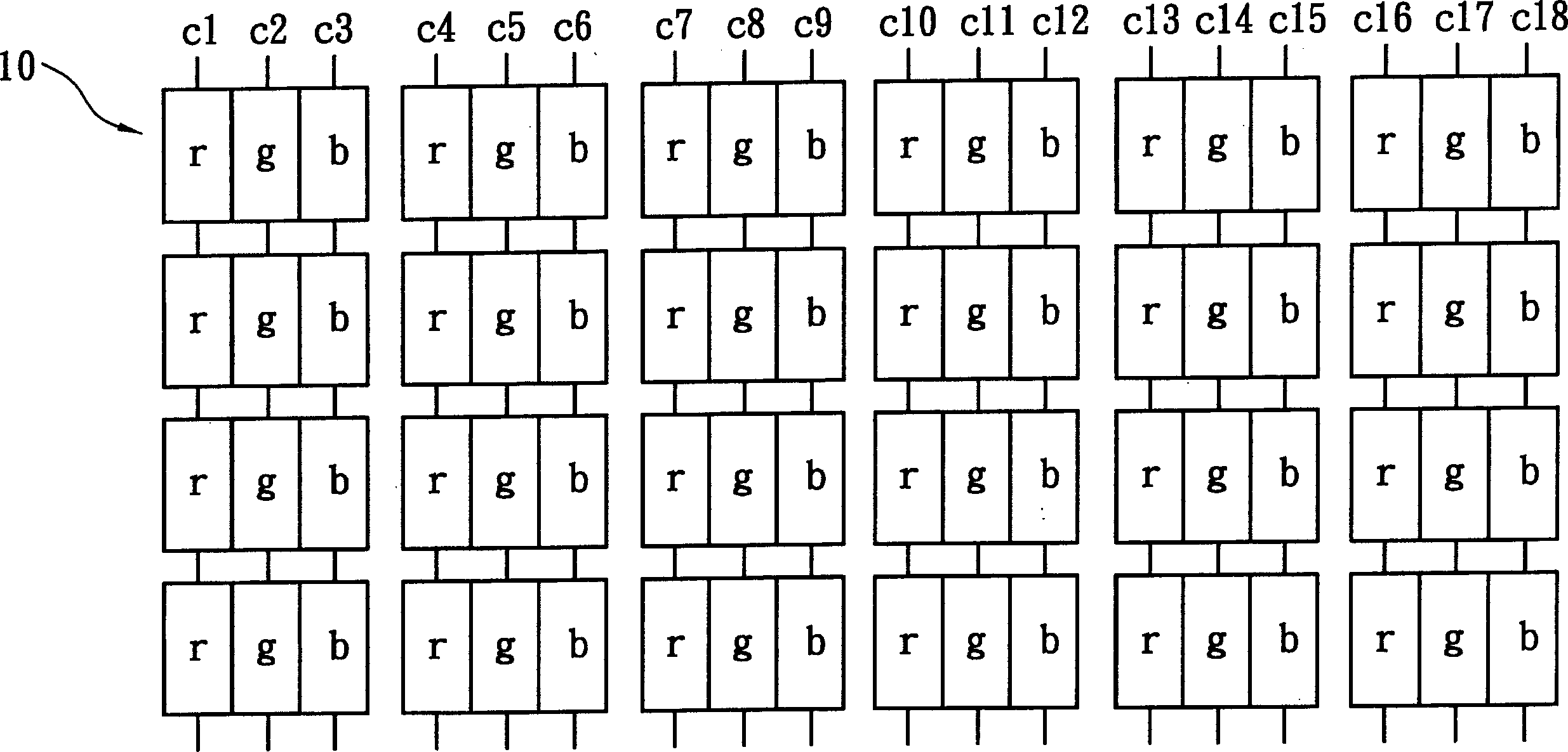 Shared pixel displaying method