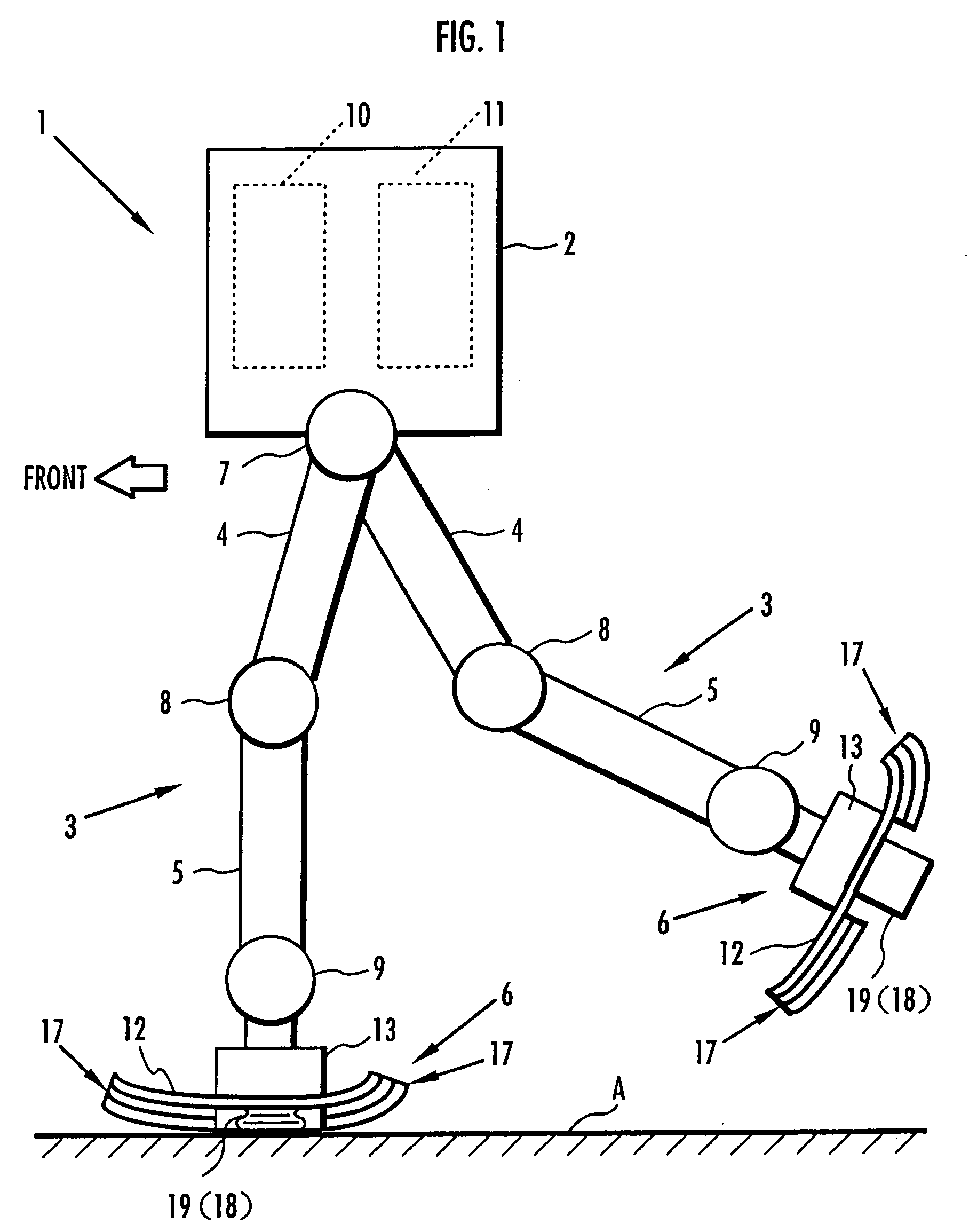 Device for absorbing floor-landing shock for legged mobile robot