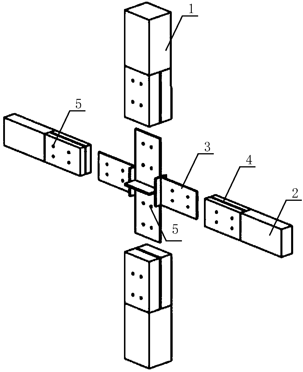 Node connecting structure for assembled bamboo wood beam column