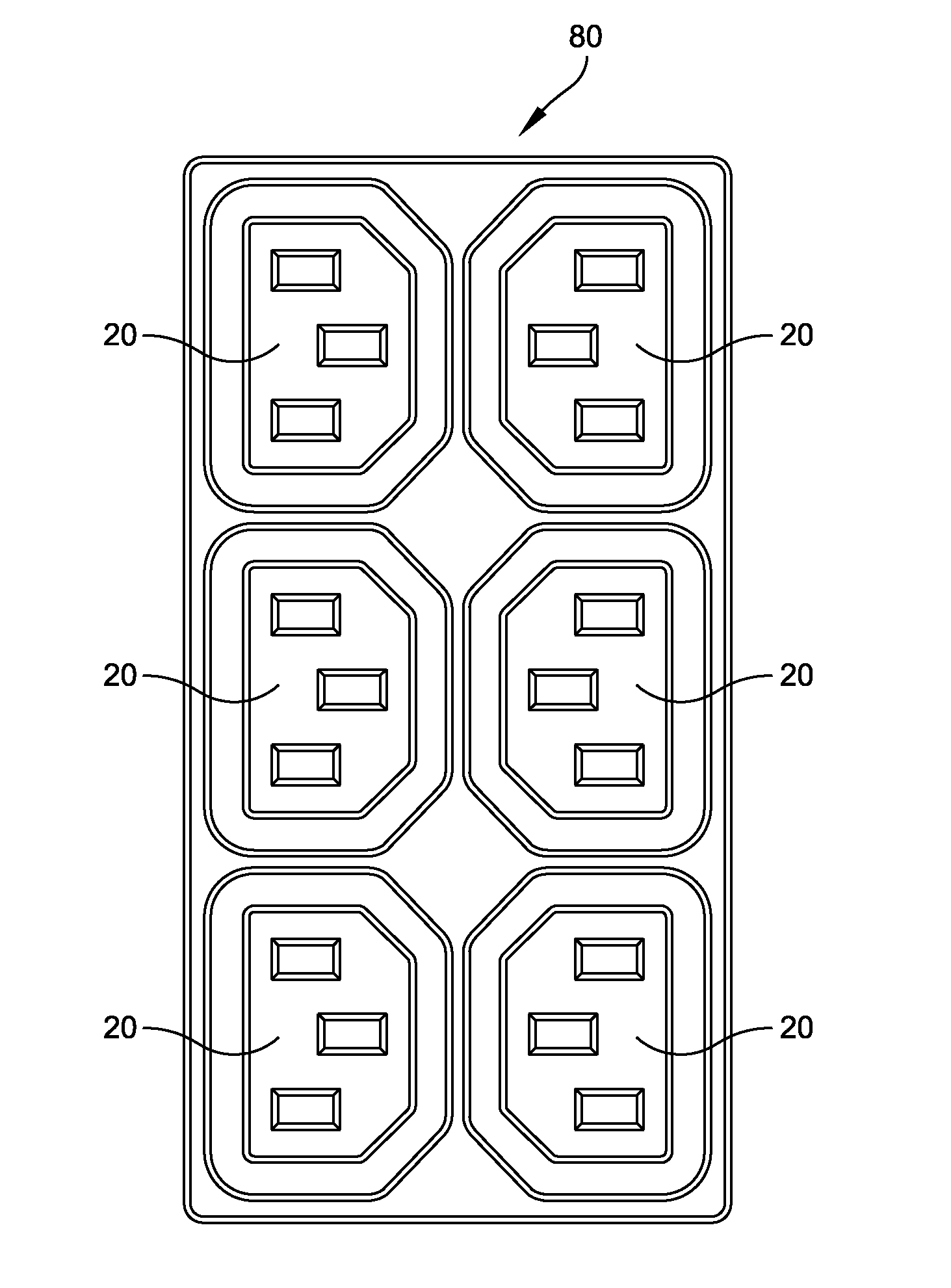 Dual column gang outlets for minimizing installation space