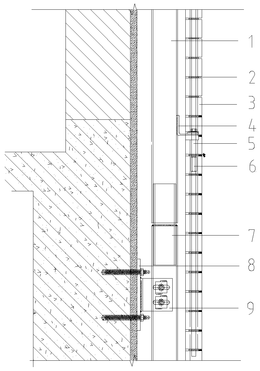 Building outer facade hollow brick installing structure and process