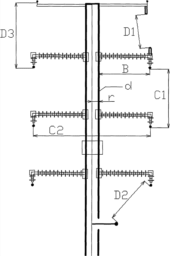 Grounding method for composite insulating pole tower of power transmission line and pole tower thereof