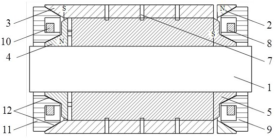 Symmetrical rotor structure of double-ended axial magnetic circuit hybrid excitation motor