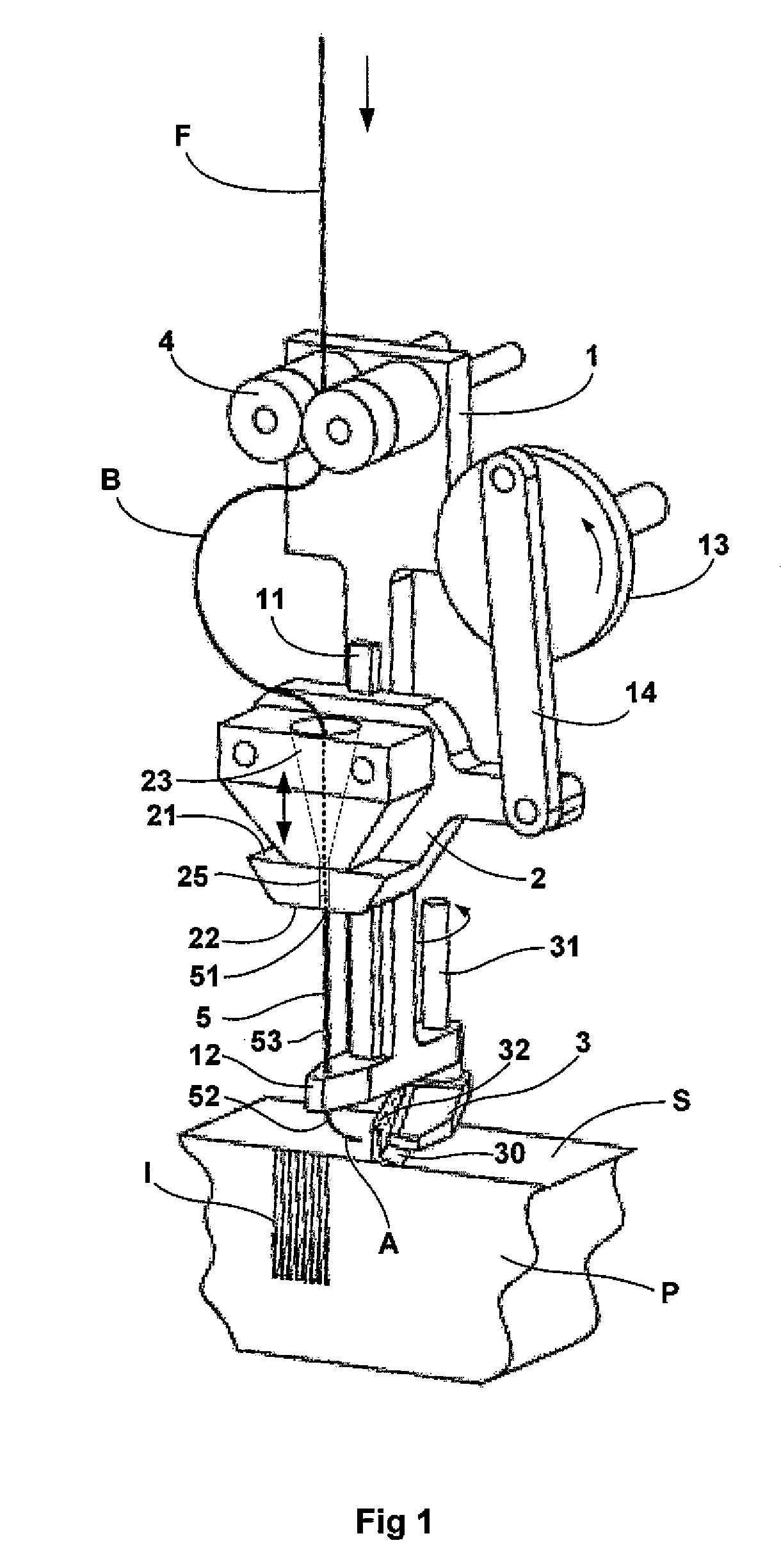 Device and method for embedding threads in a rubber profiled element