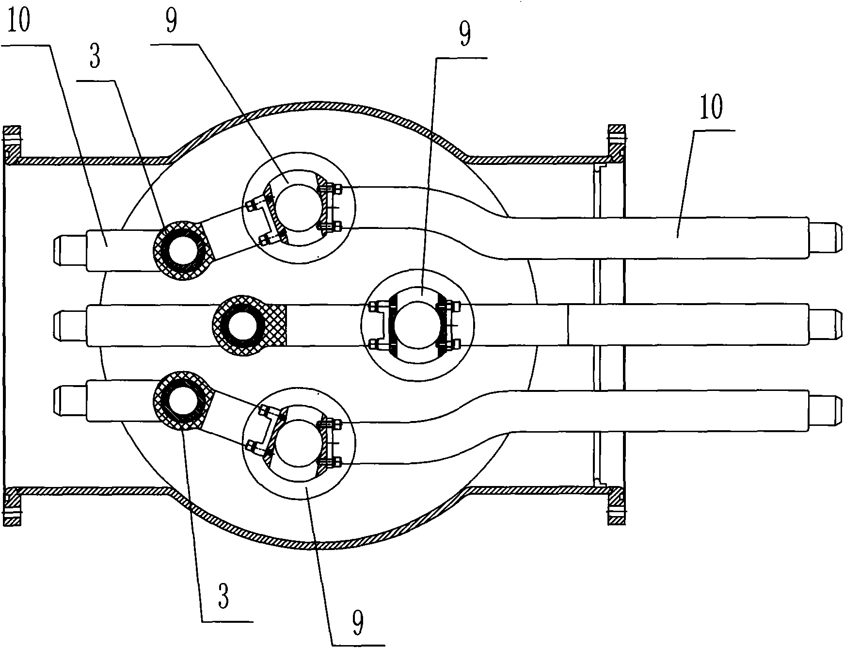 Community terminal highly and lowly distributed GIS high pressure sulfur hexafluoride breaker arc extinguish chamber