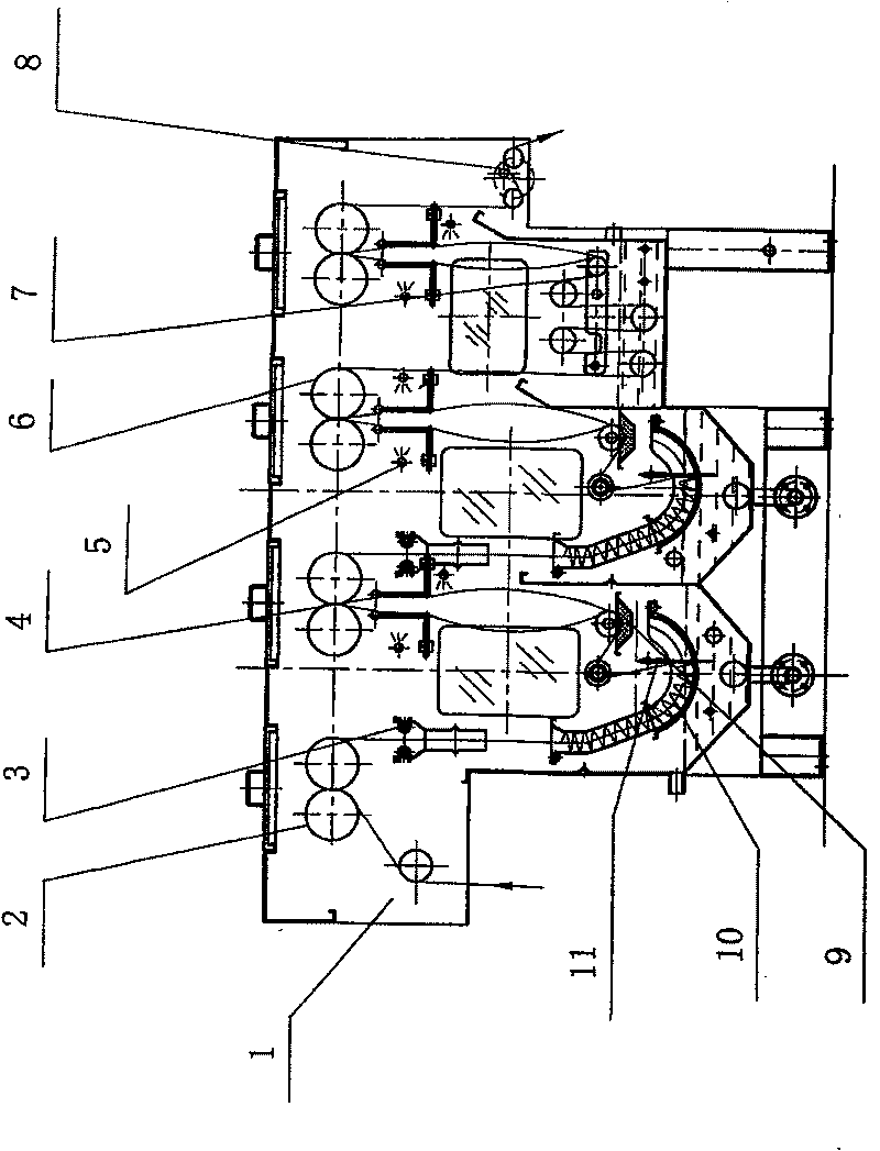 J-shape stacked water-cleaning tank for knitting tubular open width refining rinsing combination machine