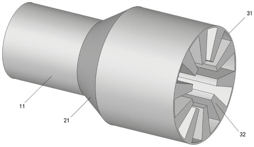 A compact high efficiency axial output te  <sub>51</sub> mode relativistic magnetron