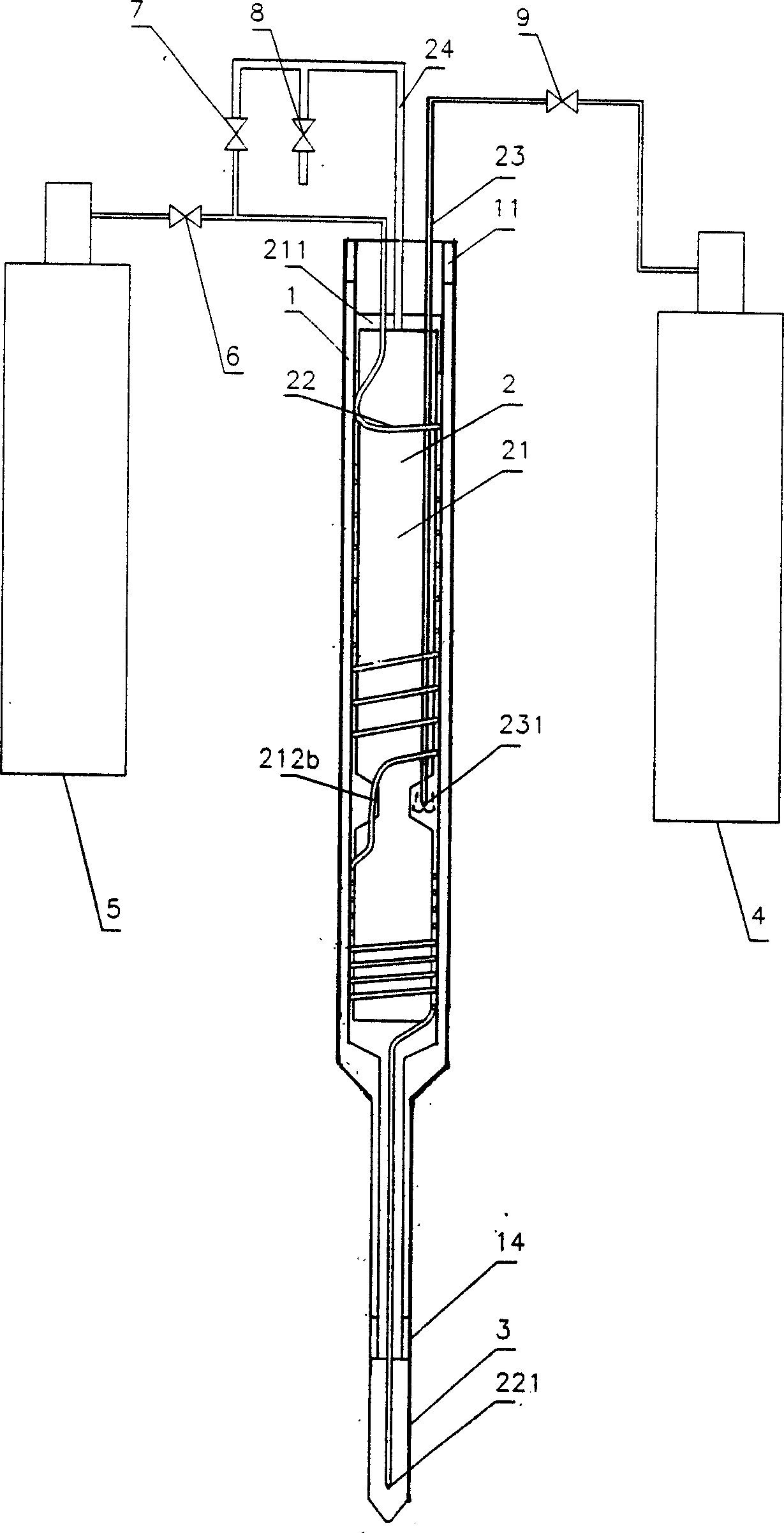 Pre cooling type refrigeration method and pre cooling type treatment device for curing tumour